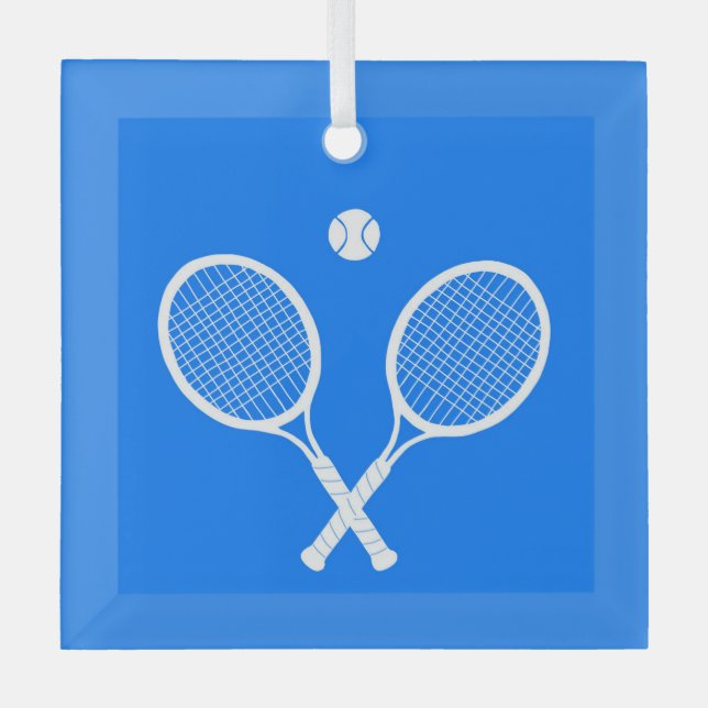 Tennis Rackets Blue Hintergrund Ornament Aus Glas (Vorderseite)