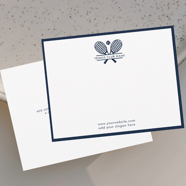 Tennis Rackets Icon Club Navy Blue Borders Dankeskarte (Lawn Tennis Club Custom Navy Blue Rackets Motif Note Cards)