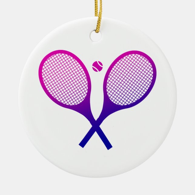 Tennis Rackets Magenta bis Lila Ombre Keramik Ornament (Vorne)