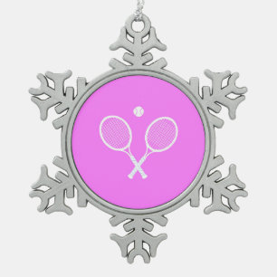 Tennis-Rackets und Ball Pink Festival Schneeflocken Zinn-Ornament