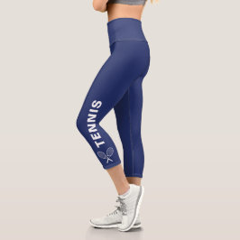 Tennis Racquet Custom Text oder Teamname Navy Blue Capri Leggings