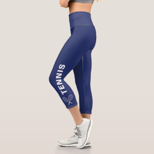 Tennis Racquet Custom Text oder Teamname Navy Blue Capri Leggings