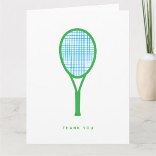 Tennis Racquet und Ball Sports Green Blue Dankeskarte