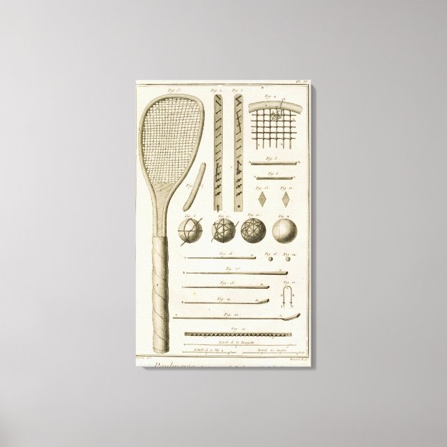 Tennis-Racquets und Billiard-Cues aus dem "Encyc" Leinwanddruck (Vorderseite)