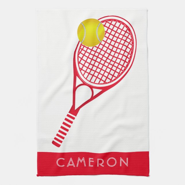 Tennis Red Personalisiert Name oder Monogramm Geschirrtuch (Vertikal)