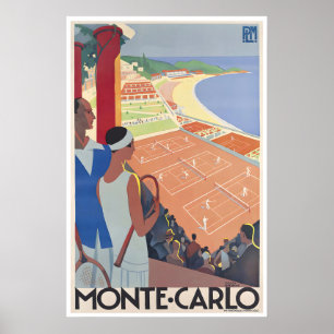 Tennis Retro-Reiseplakat Monte Carlo-Kunstdruck Poster