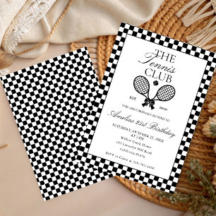 Tennis Retro Schwarz Weiß Einladung zum Geburtstag