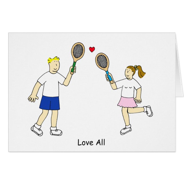 Tennis Romance Liebe Ganzes Cartoon Paar (Vorderseite (Horizontal))