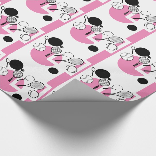 Tennis rosa weißes schwarzes girly geschenkpapier (Ecke)