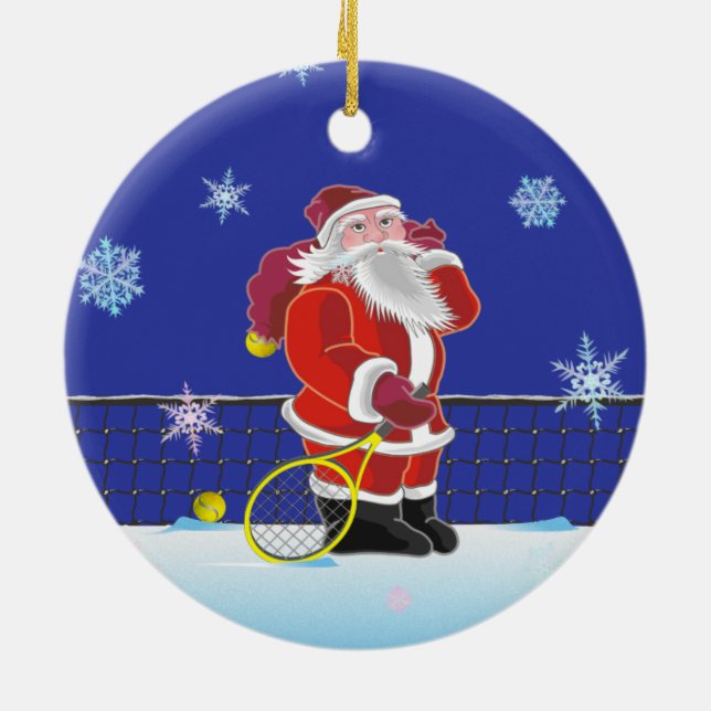 Tennis Sankt, frohe Weihnachten Keramik Ornament (Hinten)
