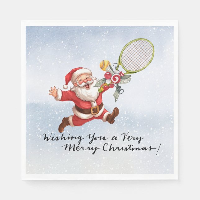 Tennis Santa Claus mit Geschenk zu Weihnachten Serviette (Vorderseite)