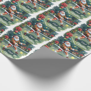 Tennis Santa spielt Tennis auf dem Court Geschenkpapier
