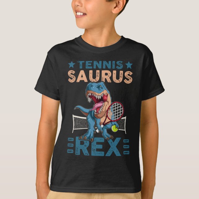 Tennis Saurus T-Rex Funny Tennis Game Dinosaurs Lo T-Shirt (Vorderseite)