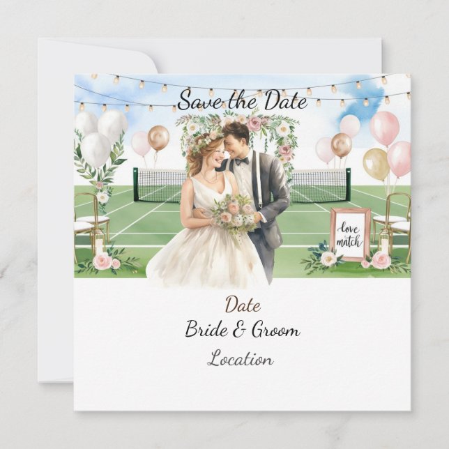 Tennis Save the Date foe Tennis Players Hochzeit (Vorderseite)