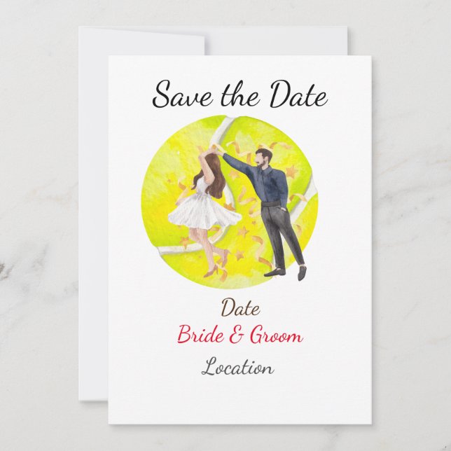 Tennis Save the Date foe Tennis Players Hochzeit Einladung (Vorderseite)