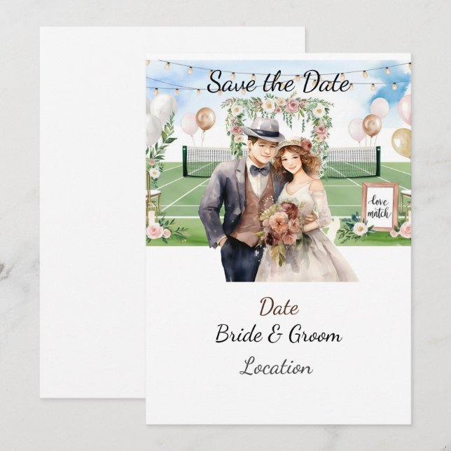 Tennis Save the Date foe Tennis Players Hochzeit Einladung (Vorne/Hinten)