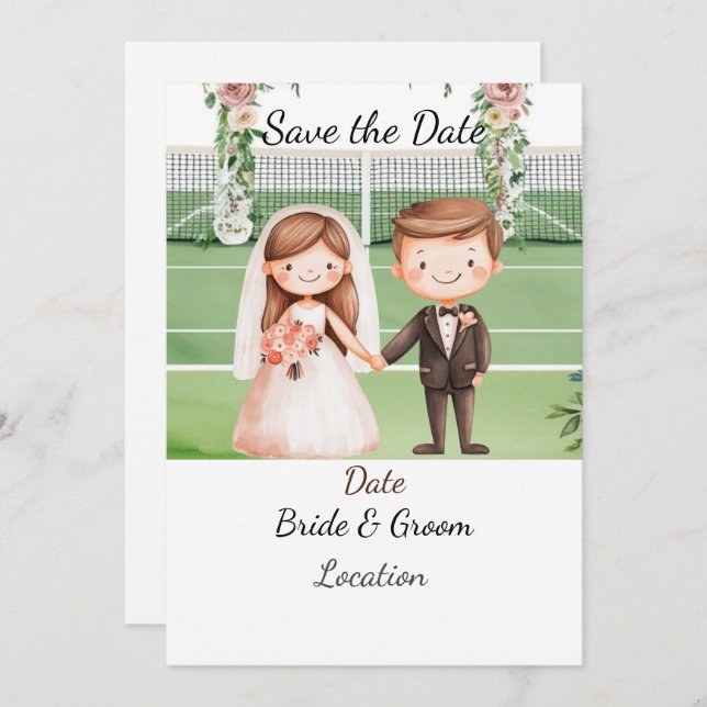 Tennis Save the Date foe Tennis Players Hochzeit Einladung (Vorne/Hinten)