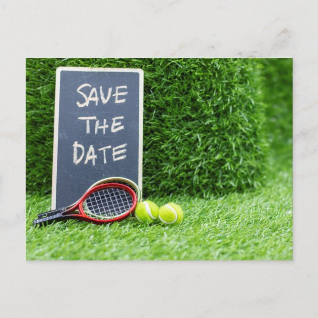 Tennis Save the Date für Party Einladung Postkarte (Vorderseite)