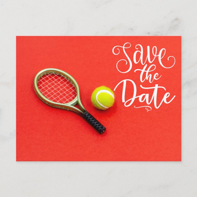 Tennis Save the Date für Party Einladung Postkarte (Vorderseite)