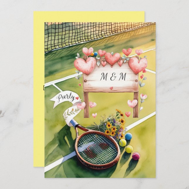 Tennis Save the Date für Tennisspielerhochzeit Einladung (Vorne/Hinten)