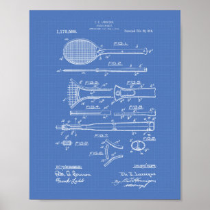 Tennis-Schläger 1916 Patentkunst - Blaupause Poster