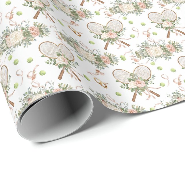 Tennis-Schläger mit Blumenmuster  Geschenkpapier (Rolleneckpunkt)