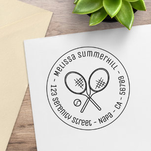 Tennis-Schläger-Rackets und Ball Runde Adresse Gummistempel