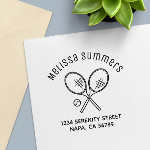 Tennis-Schläger und Ball Bogen Adresse Permastempel