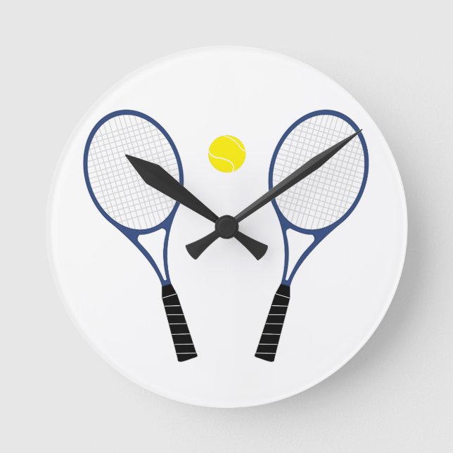 Tennis-Schläger und Ball-Wanduhr Runde Wanduhr (Vorderseite)