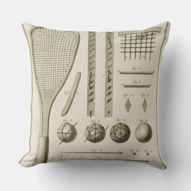 Tennis-Schläger und Billardstöcke, vom 'Encyc Kissen (Vorderseite)