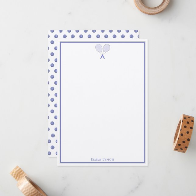 Tennis Schreibwaren Mini Polka Dot Monogramm Blau  Mitteilungskarte (Vorderseite/Rückseite Beispiel)