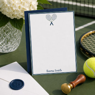 Tennis Schreibwaren Preppy Schläger Monogramm Navy Mitteilungskarte