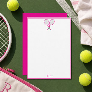 Tennis Schreibwaren Preppy Schläger Monogramm Rosa Mitteilungskarte