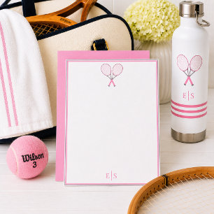 Tennis Schreibwaren Preppy Schläger Monogramm Rosa Mitteilungskarte