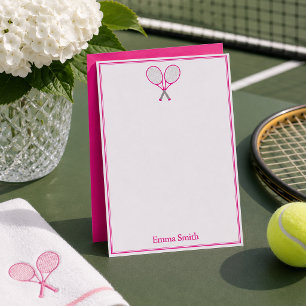 Tennis Schreibwaren Preppy Schläger Monogramm Rosa Mitteilungskarte