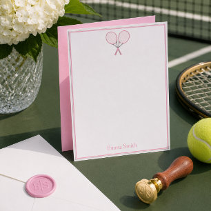 Tennis Schreibwaren Preppy Schläger Monogramm Rosa Mitteilungskarte
