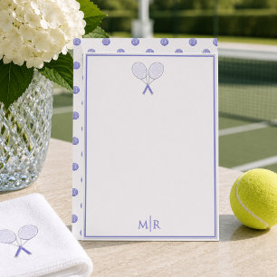 Tennis Schreibwaren Schläger Tupfen Monogramm Blau Mitteilungskarte