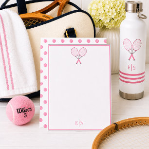 Tennis Schreibwaren Schläger Tupfen Monogramm Rosa Mitteilungskarte