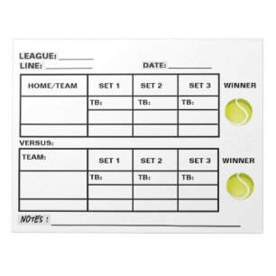 Tennis Score Pad - Tenniscore-Blätter Notizblock