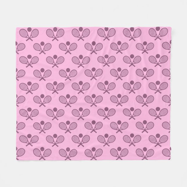 Tennis Seamless Pattern - Racket and Ball in Pink  Fleecedecke (Vorderseite (Horizontal))