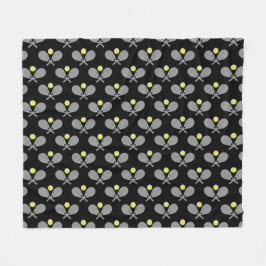 Tennis Seamless Pattern - Racket and Ball on Black Fleecedecke