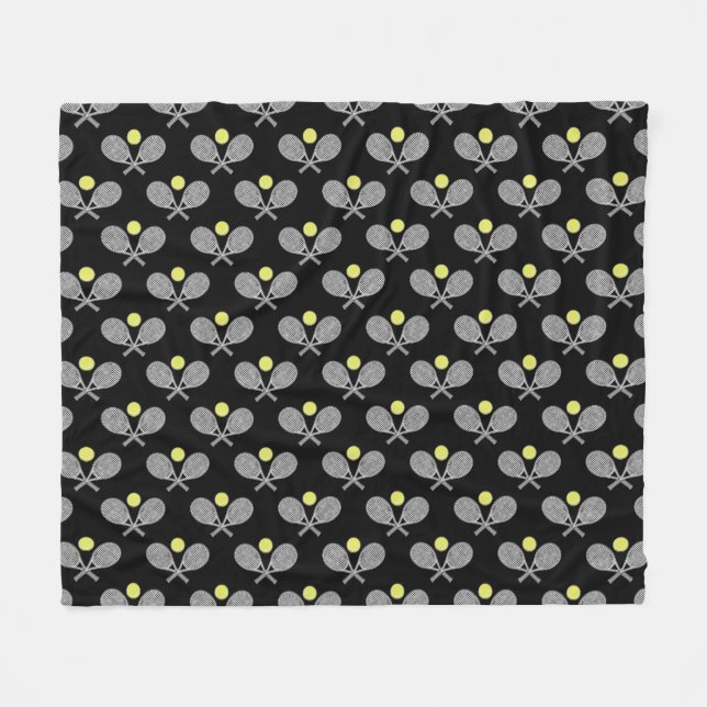 Tennis Seamless Pattern - Racket and Ball on Black Fleecedecke (Vorderseite (Horizontal))