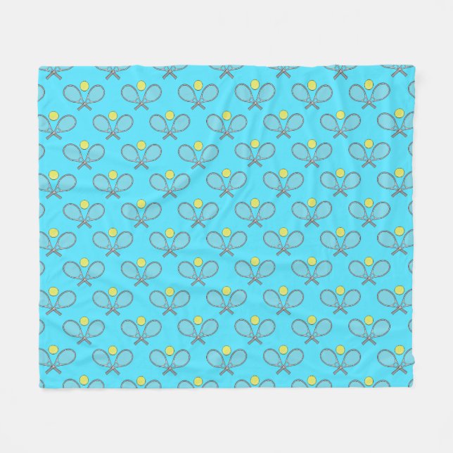 Tennis Seamless Pattern - Racket and Ball on Blue  Fleecedecke (Vorderseite (Horizontal))