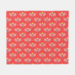 Tennis Seamless Pattern - Racket and Ball on Red   Fleecedecke