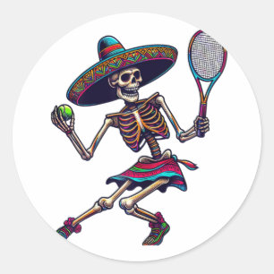 Tennis Skeleton Mexican Sombrero Cinco De Mayo Ten Runder Aufkleber
