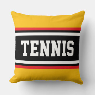 TENNIS Spaß Gelb Orange Rot Schwarz Weiß Streifen Kissen