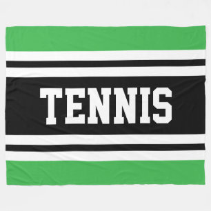 TENNIS Spaß Helles Grün Schwarz Weiß Rennstreifen Fleecedecke
