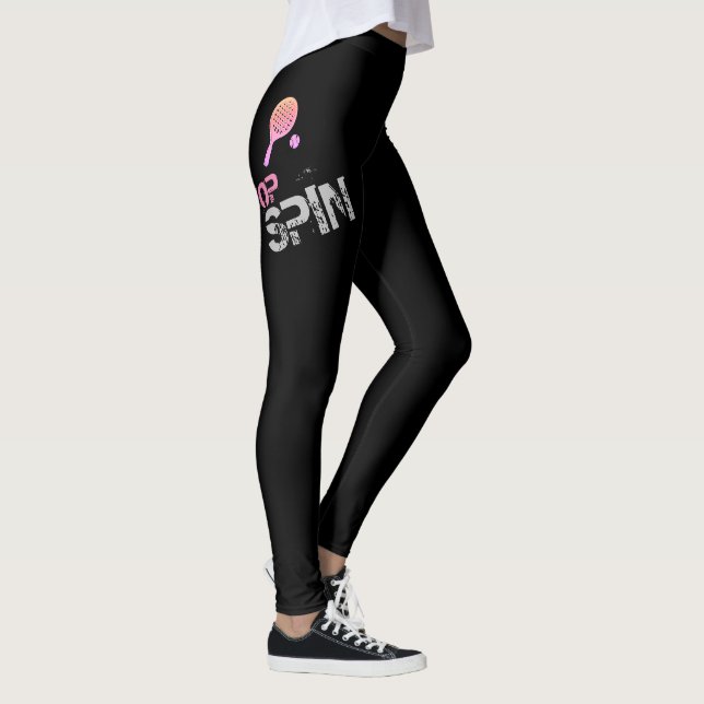 Tennis Sport Pop Kunst, Rosa Racket und Ball Leggings (Rechts)