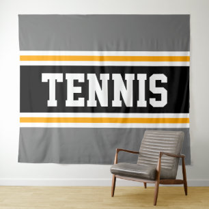 TENNIS Sporty Gray Black Yellow Racing Streifen Wandteppich