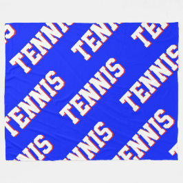 TENNIS Sporty Repeat White Red Text On Bright Blue Fleecedecke